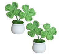 Magicherry Handmade Crochet Four Leaf Clover Potted Plants 2 Pieces Knitted Lucky Clover Artificial Plant for St. Patricks Day Car Dashboard Decor Office Desk Decorations,Green Style B