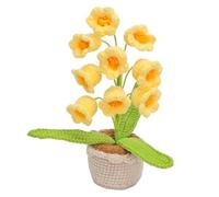 Magicherry Handmade Crochet Lily of The Valley Bouquet Artificial Bell Orchid Crochet Flowers Potted Plants Knitted Orchid of The Bell Flowers for Home Office Car Dashboard Decor,Yellow