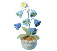 Magicherry Handmade Crochet Lily of The Valley Bouquet Artificial Lily of The Valley Crochet Flowers Potted Plants Knitted Orchid of The Bell Flowers for Home Office Car Dashboard Decor,Blue