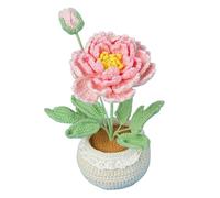 Magicherry Handmade Crochet Peony Potted Plants Knitted Artificial Peony Bouquet with Exquisite Pot for Birthday Wedding Anniversary Peresent and Home Desk Decor,Pink