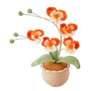 Magicherry Handmade Crochet Phalaenopsis Orchid Potted Plants Knitted Artificial Orchid Phalaenopsis Flowers with Exquisite Pot For Christmas Birthday Graduation Presents For Women, Orange