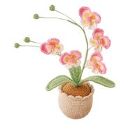 Magicherry Handmade Crochet Phalaenopsis Orchid Potted Plants Knitted Artificial Orchid Phalaenopsis Flowers with Exquisite Pot For Christmas Birthday Graduation Presents For Women, Pink
