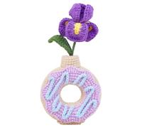 Magicherry Mini Crochet Knitting Iris Bouquets with Donut Vase Handmade Crochet Donut Vase With Forever Flowers for Teacher's Day Mother's Day Birthday Wedding Women Coworker Present, Purple