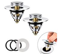 Magichome 2Pack Pop Up Sink Plug Replacement for 34-45mm Drain Holes, Universal Wash Basin Plug with Built-in Strainer, Brass Anti-Rust Pop Up Stopper for Bathroom Sink