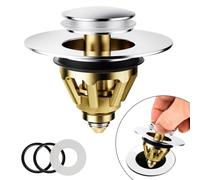 Magichome Pop Up Sink Plug Replacement for 34-45mm Drain Holes, Universal Wash Basin Plug with Built-in Strainer, Brass Anti-Rust Pop Up Stopper for Bathroom Sink