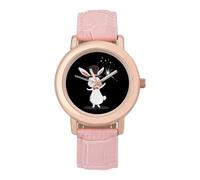 Magician Bunny Women's Wrist Watch Fashion Wristwatches with Pink Strap Gifts for Women Mother Wife Birthday