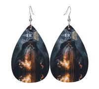 magician double-sided printed leather earrings int and shape of water drops, creative, light and novel, bright and vivid colors.