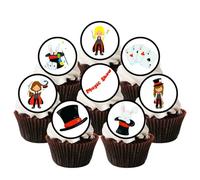 Magician Girl Edible Cupcake Toppers, Magic Show Cake Decorations, Top Hat Party, Las Vegas Illusionist, Magical Birthday Cake-Toppers - 24 x 1.5 Inch/4cm Discs (PRECUT)