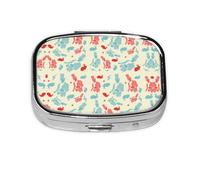 Magician Rabbit Print Pill Box 2 Compartment Medicine Pill Case,Portable for Pocket Or Purse Pill Box Decorative Metal Medicine Organizer