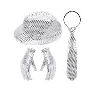 Magicians Hat Sequined Fedoras +Bowtie +Braces Glove For Magicians Costume Role Play For Adults Halloween Cosplay Sequined Hats Women