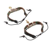MAGICLULU 1 Pair Adjustable Brown Leather Wrist Chains Alloy Knitting Design, Unique Hand Strap Bracelets for Valentine's Day Anniversary