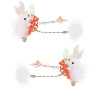 MAGICLULU 1 Pair Kawaii Bunny Pom Pom Hairpins with Tassels, Cute Sparkly Easter Hair Clips, Soft Plush Rabbit Hair Accessories for Party and Daily Wear