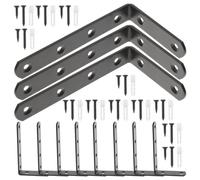 MAGICLULU 10pcs Stainless Steel L-Shaped Corner Brackets 90 Degree Angle Braces with Screws, Small Wall Brackets for Shelves and Furniture Repair, Black Iron Shelf Mount Supports