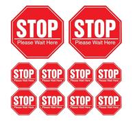 MAGICLULU 10pcs Stop Wall Sticker 7. 8 Inch Self Adhesive Waterproof Vinyl Wait Here Floor Stickers Safety Distance Floor Decals Stop Please Wait Here Sign for Supermarket, Grocery Store, Cafe Office