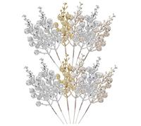 MAGICLULU 12pcs Christmas Artificial Berry Stems DIY Decorative Twigs for Xmas Tree Silver Gold with Snow Creative Holiday Floral Arrangement Accessories for Home Party