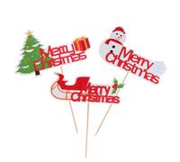MAGICLULU 12Pcs Christmas Cake Toppers Cartoon Santa Sleigh Bell Dessert Decorations for Holiday Party Cakes Cupcakes with Reusable Bright Ornaments