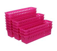 MAGICLULU 12Pcs Narrow Plastic Pen Tray Set - Small Rectangular Desktop Storage Baskets for Pencil, Crayon, and Stationery Organization in Room, Classroom, and Office