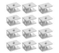 MAGICLULU 12pcs Square Glass Shelf Clips Aluminum Wall Mount Brackets for 8-10mm Thick Panels Black and Silver Shelf Fixing Support Clamps for Glass Cabinets