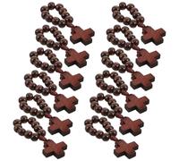 MAGICLULU 12pcs Wooden Cross Ring Pack for Prayer and First Communion Favors, Lightweight and Damage-resistant Natural Wood Rosary Beads, Elegant Design for Shower or Baptism Gifts