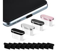 MAGICLULU 14 Pcs USB C Dust Plugs and Type C Covers for Phones, Waterproof Silicone and Aluminum Anti-dust Caps, Small Size Protective Port Seal Set for Mobile Devices in Black, Silver,