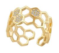 MAGICLULU 14k Gold Adjustable Open Ring for Women Micro Inlaid Zircon Geometric Water Motif Copper Party Jewelry