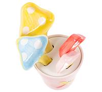 MAGICLULU 1Set Chic Ceramic Mushroom Measuring Spoon Set Cute Spoons with Pink Base for Baking Cooking Compact Portable Household Food Spoon for Desserts Coffee Kitchen Utensil