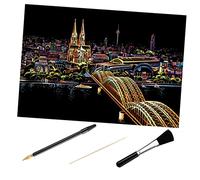 MAGICLULU 1set Scratch Picture Night Scene Cathedral Bamboo Stick Gold-plated Pen and Brush for Creative Home Decoration