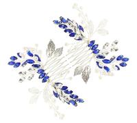 MAGICLULU 2 Pcs Blue Bridal Hair Comb with Rhinestone Leaf Design, Metal Material, Decorative and Not Easy to Fade, for Wedding and Special Days Hair Accessories