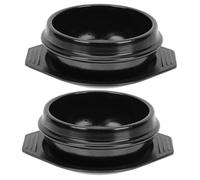 MAGICLULU 2 pcs Ceramic Stew Pot with Tray Heat Resistant Cooking Pot Acid Alkali Resistant Non Stick Korean Style Household Cookware for Slow Cooking and Insulated Food Serving