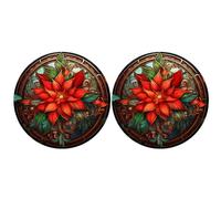 MAGICLULU 2 Pcs Flower Stained Glass Window Clings Round Poinsettia Christmas Window Sticker Sun Catcher Window Clings Static Window Decals for Xmas Party Decor