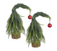 MAGICLULU 2 Pcs Mini Tabletop Christmas Tree Crooked Neck Nordic Style with Wooden Base PE Material Lightweight Indoor Xmas Decoration for Party Home Office