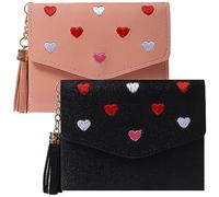 MAGICLULU 2 Pcs Pu Leather Card Sleeves Lady Card Wallet Set with Heart Patterns Featuring Storage for Cash Coins and Id Stylish Cute Bag for Graduation Period and Shopping