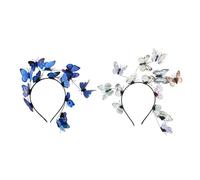 MAGICLULU 2 Pieces Butterfly Headbands for Women, Simulation 3d Butterflies Hair Hoops, Creative Bride Hair Accessories Set in Blue and Solid Color for Wedding and Party
