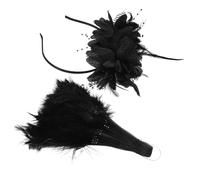 MAGICLULU 2pcs 2pcs Dark Plumage Headband and Hand Fan Set for Women Events | Artificial Plumage and Plastic Details, Elastic Fit, 1920s Flapper Gothic Vintage Style, Bridal Guests