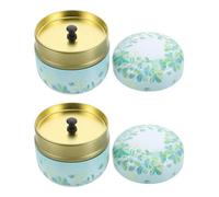 MAGICLULU 2Pcs 50G Tea Storage Jars Set, Compact Tinplate Loose Powder Containers with Lid, Light Green Floral Pattern Candy and Herb Storage Canisters for Kitchen and Travel