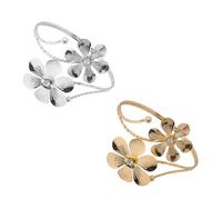 MAGICLULU 2Pcs Adjustable Upper Arm Cuff Bangles with Rhinestone Flower Design Open Metal Arm Bands for Women Gold and Silver Tone for Party and Casual Wear
