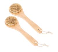 MAGICLULU 2pcs Bath Exfoliating Brush with Short Handle Natural Boar Bristle Body Scrubber for Wet and Dry Use, Back Scrubbing Massage Brush for Shower and Skin Cleaning