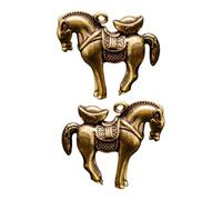 MAGICLULU 2pcs Brass War Horse Keychain Pendant Set, Vintage Style Hanging Ornament, Creative DIY Brass Craft Key Accessory for Arts Crafts