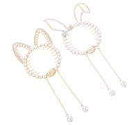 MAGICLULU 2pcs Bunny and Cat Shaped Hair Clips, Easy Bun Maker Secure Grip, Simulated Pearl Alloy Material, for School and Daily Wear, Beige Hair Accessories