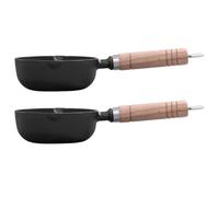 MAGICLULU 2pcs Cast Iron Skillet Mini Frying Pans with Wooden Handle, Non-Stick Flat Bottom Small Frying Pans for Eggs, Even Heat Distribution and Compact Design, for Kitchen and Busy