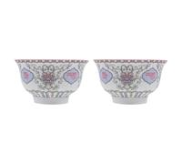 MAGICLULU 2pcs Ceramic Mongolian Rice Bowls with Fine Workmanship and Ethnic Style for Home Decoration and Dining Use, White Sturdy Food Serving Bowls