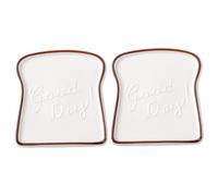 MAGICLULU 2pcs Ceramic Toast Shaped Dinner Plate Porcelain Bread Salad Dessert Plate for Kitchen Party Toast Holder for Restaurant
