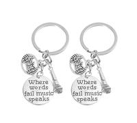 MAGICLULU 2pcs Creative Silver Musical Microphone Key Rings Zinc Alloy Bag Hanging Accessory No Burrs Not Easy to Fade for Bags Belts Backpacks
