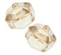MAGICLULU 2pcs Crystal Glass Nail Art Dish with Lid for Professional and Personal Use, Practical and Easy to Move Manicure Bowl in Elegant Light Gold Colour