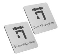 MAGICLULU 2pcs Do Not Waste Water Label Save Water Notice Aluminium and Plastic Panel Minimalist Design Silver Sticky Warning Sign for Schools and Public Places