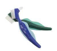 MAGICLULU 2pcs Dual Head Denture Cleaning Brush with Extra Hard Bristles for Effective Plaque and Debris Removal, Travel Friendly Pp and Nylon Material, Suitable for False Teeth and Home Use