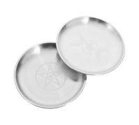 MAGICLULU 2pcs Fireproof Ritual Burning Bowls Iron Flat Offering Plates Pentagram Three Moon Phases Decorative Candle Trays for Wiccan Witchcraft Spiritual Ceremony
