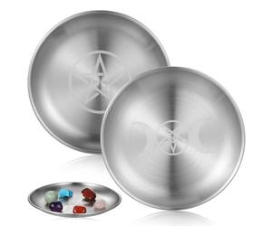 MAGICLULU 2Pcs Fireproof Ritual Burning Bowls - Pentagram & Three Moon Phases Iron Offering Plates - Metal Altarpiece for Wiccan Witchcraft, Spell Work & Spiritual Ceremonies