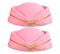 MAGICLULU 2pcs Flight Attendant Hat Uniform Cosplay Hat Airline Costume Cap Stewardess Cosplay Accessory Woolen Felt Fabric Warmth Ergonomically Designed Elegant Classic Pink for Autumn