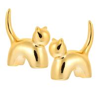 MAGICLULU 2pcs Golden Ceramic Cat Ring Holder Organizer with Stable Standing and Easy Taking, Adorable Cat Shape Jewelry Display Stand for Home and Stores